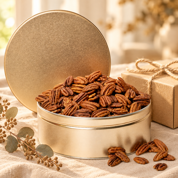 Raw Shelled Georgia Pecans Gift Tin (1.5 lbs.)— Naturally Nutty and Versatile Snack, Perfect for Baking, Crunchy, Fresh and Naturally Flavourful