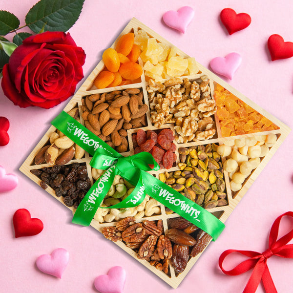 Holiday Nuts & Dried Fruit Assortment In Wooden Diamond Gift Tray