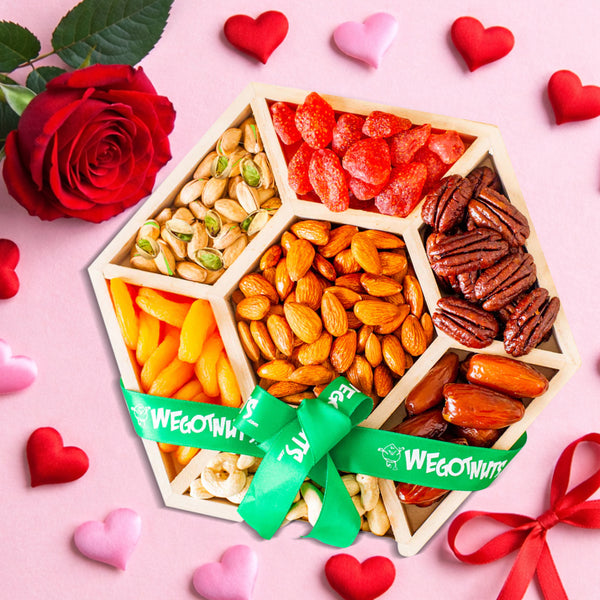 Sensational Nuts & Dried Fruit Assortment In Wooden Hexagon Gift Tray