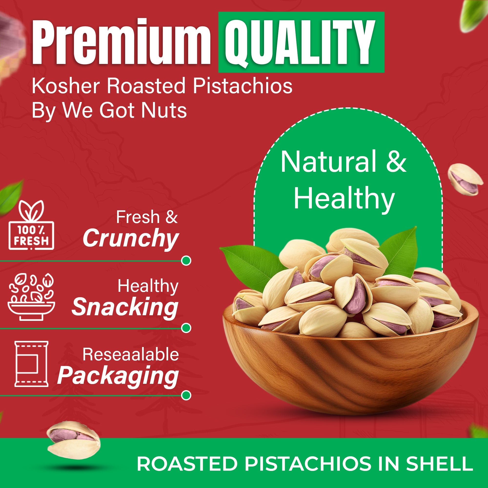 Roasted Salted Antep Turkish Pistachios — Crunchy Savory and Rich Flavor Snack, Air-Tight Resealable bag, Crispy freshness, Premium Quality Kosher, Natural & Healthy – Whole & Salted