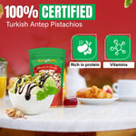 Roasted Salted Antep Turkish Pistachios — Crunchy Savory and Rich Flavor Snack, Air-Tight Resealable bag, Crispy freshness, Premium Quality Kosher, Natural & Healthy – Whole & Salted