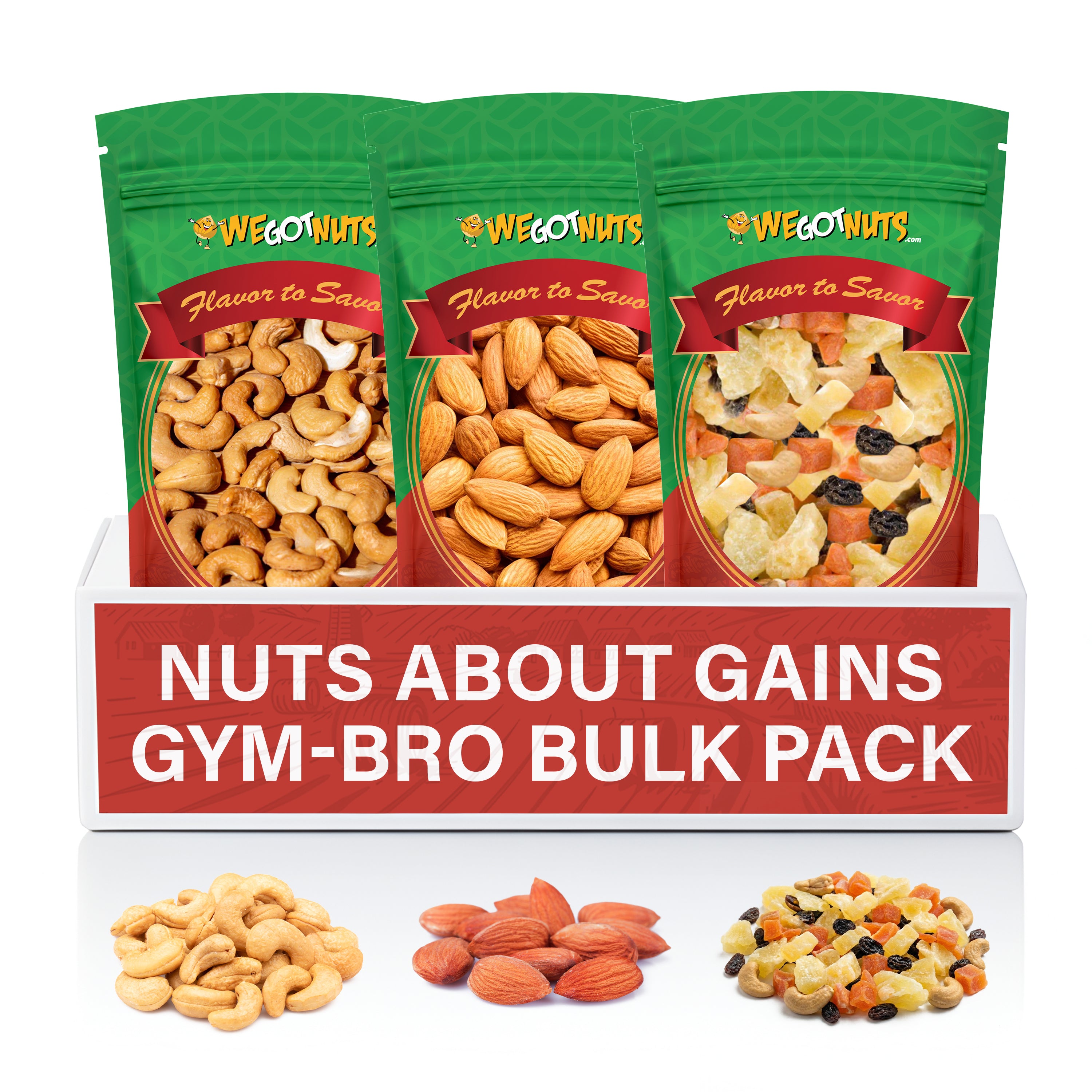 Nuts About Gains: Gym-Bro Bulk Pack - Raw almonds, Cashews, Trail mixes