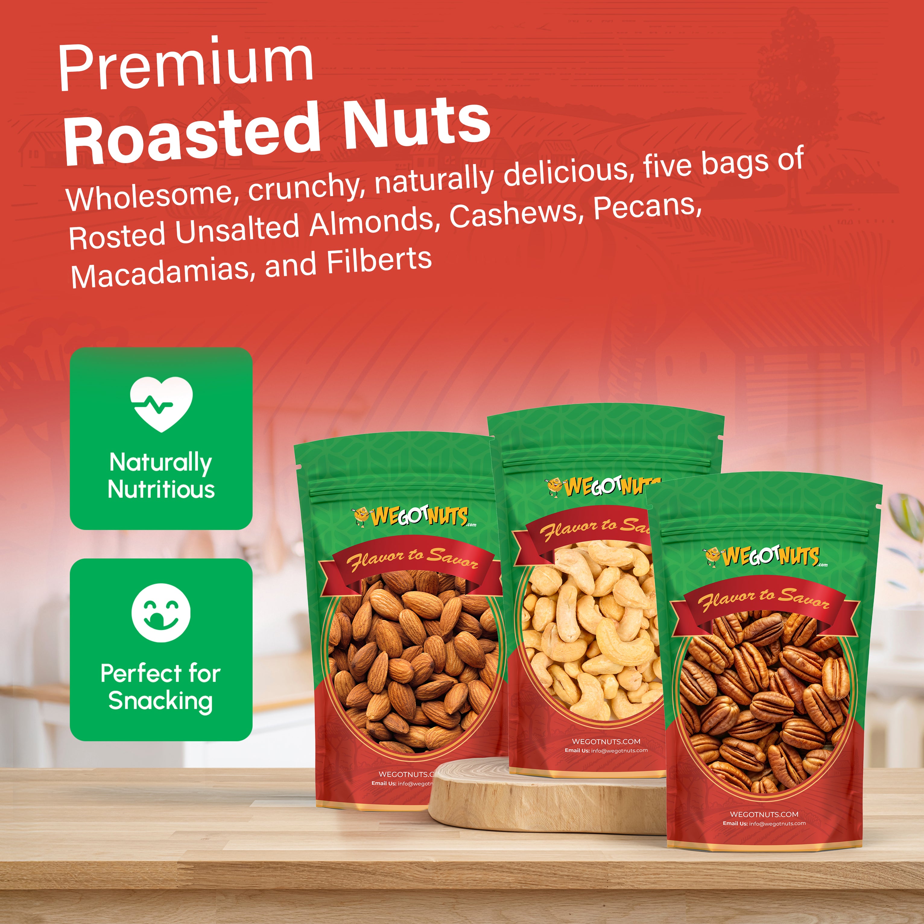 Almonds roasted unsalted - cashews roasted unsalted -pecans roasted unsalted - macadamia roasted unsalted -filberts roosted unsalted