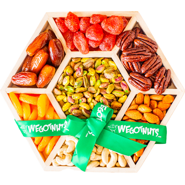 Pistachio Heaven with Nuts & Dried Fruit Assortment In Wooden Hexagon Gift Tray