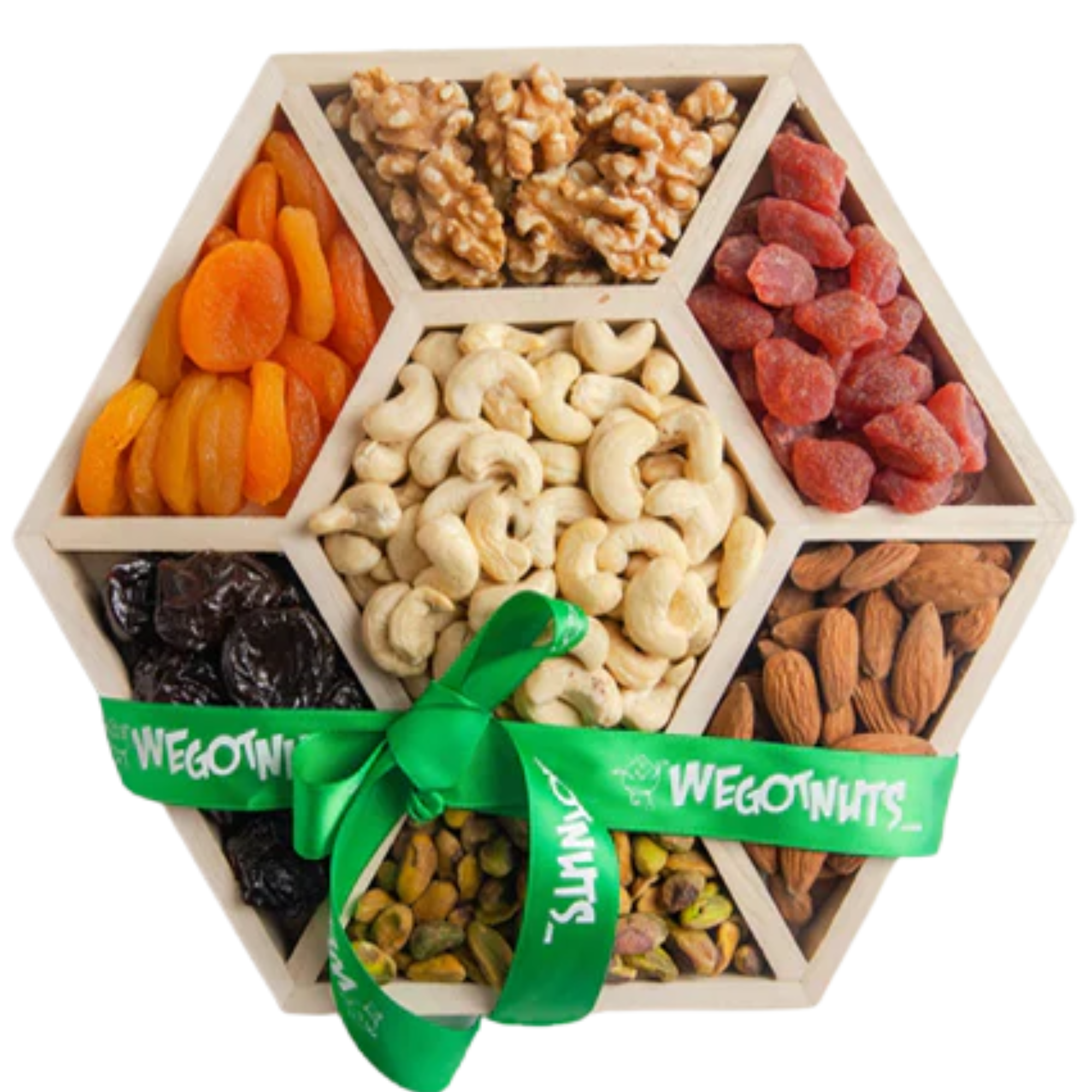 Holiday Nuts & Dried Fruit Assortment In Wooden Hexagon Gift Tray