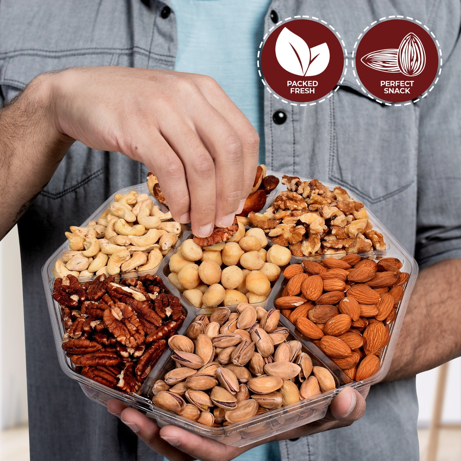 Almonds, Brazil Nuts, Cashews, Macadamia, Pecans, Pistachio, & Walnuts Gift Tray